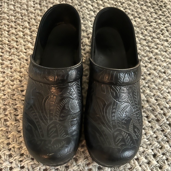 Black Paisley Print Dansko Clogs - Picture 2 of 6